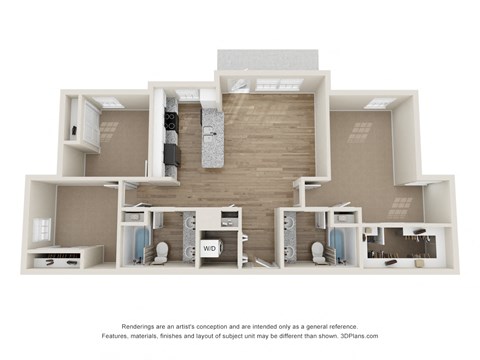 Floor plan for 3 beds, 2 baths, 1107 sqft